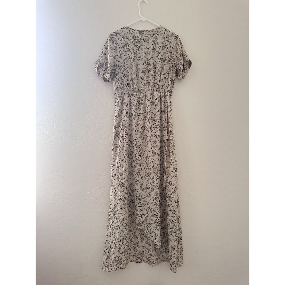 Polagram Boho Floral Smocked Faux Wrap Maxi Dress Prairie Cottage Size M